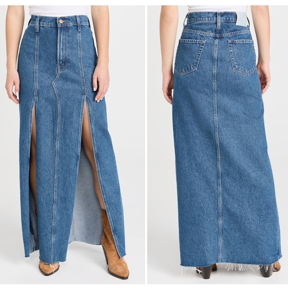 MOTHER Snacks! $298 The Lickity Split Fray Maxi Denim Skirt
